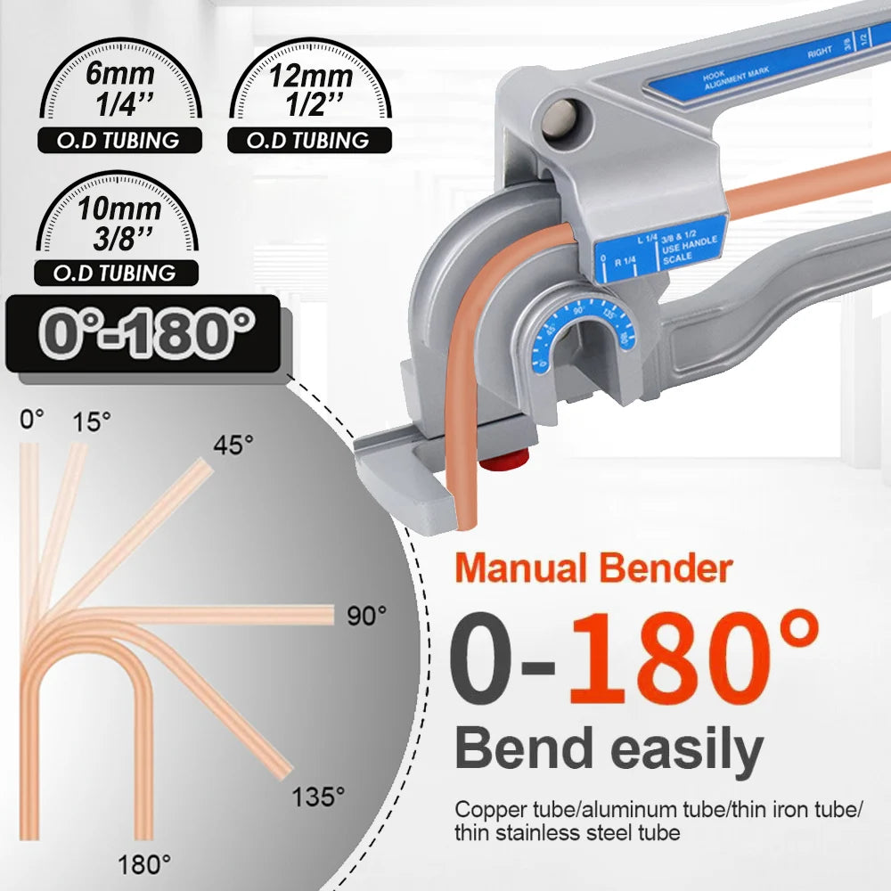 Tube Bender Tool Heavy Duty 3 in 1 180° Pipe Bending Tool for 6mm 10mm 12mm Tubing