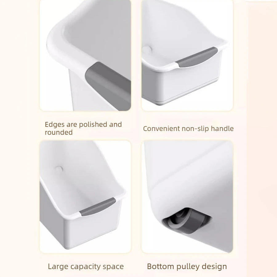 2 Pack Under Sink Storage Organiser Bins with Wheels Pull-Out Plastic Cabinet Basket – White
