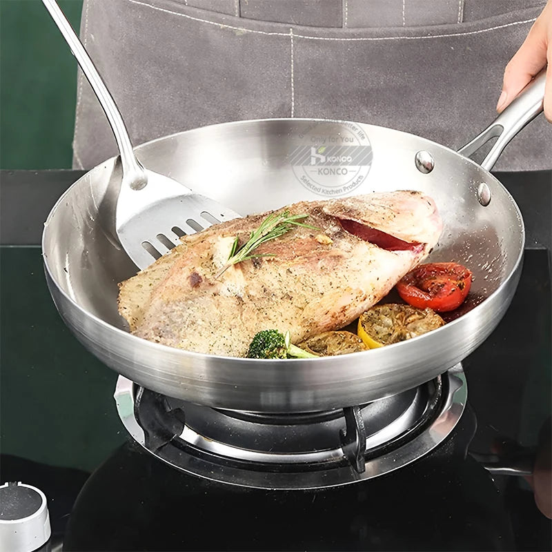 Frying Pan 26cm Stainless Steel Flat Bottom Uncoated Cookware Anti-Scald Handle