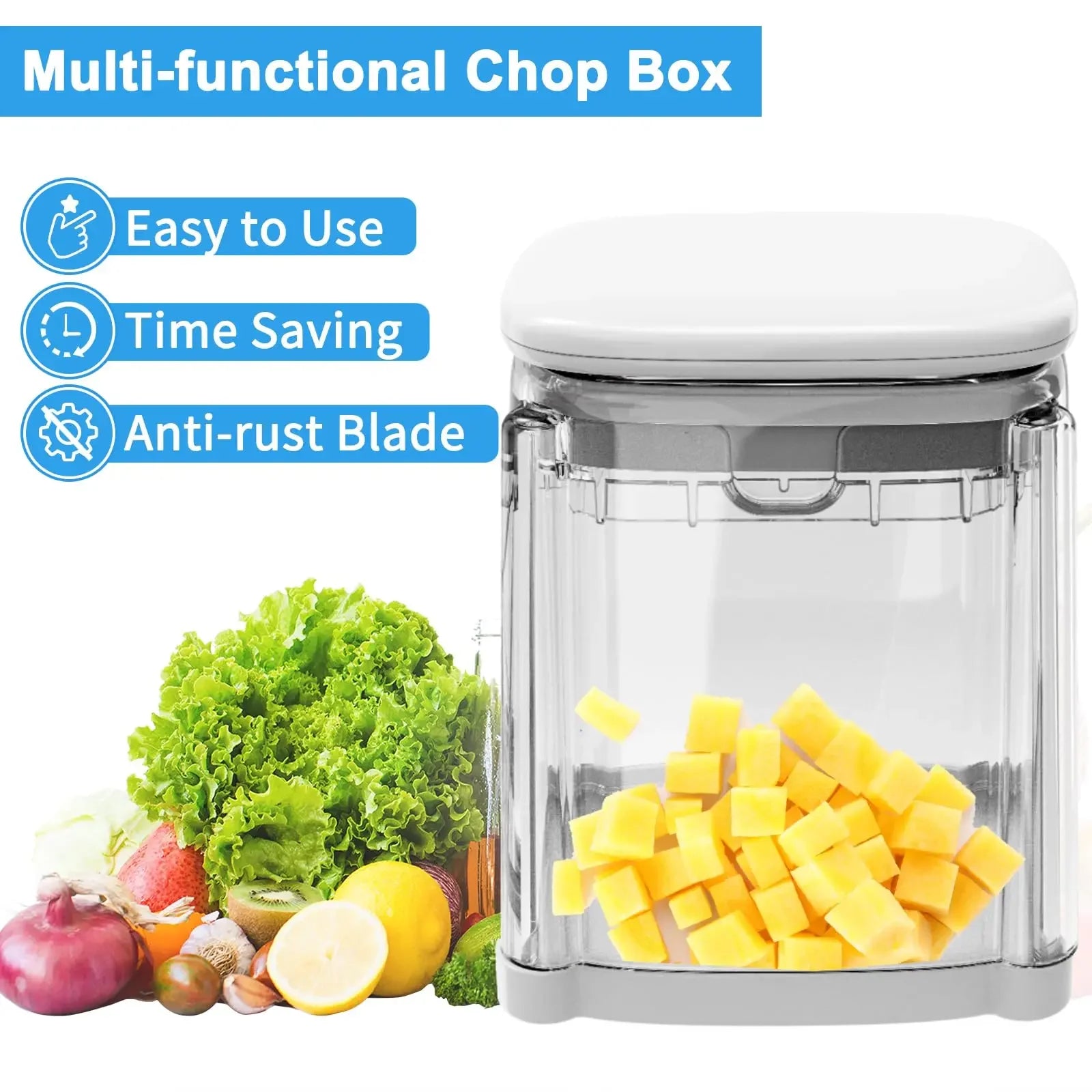 Food Chopper 4-in-1 Manual Vegetable Cutter Fruit Dicer with Storage Container – Grey
