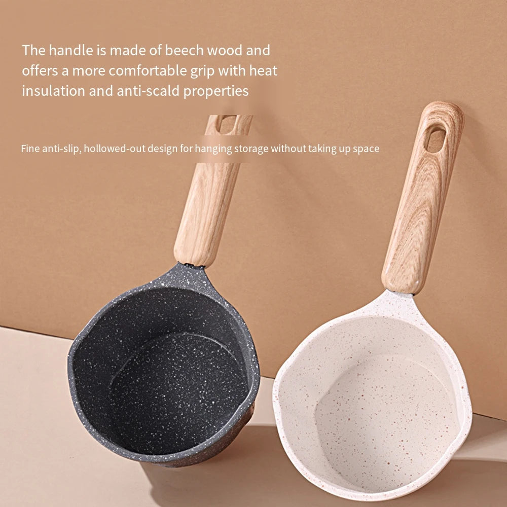 Milk Pot Small Nonstick Saucepan Butter Warmer with Pour Spout and Measurement Marks – White