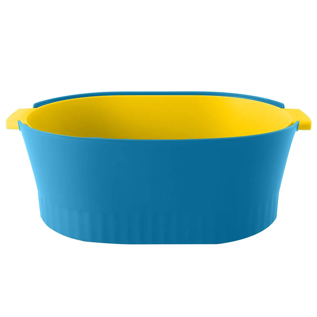 Double Layer Vegetable Basket 34.5cm Plastic Fruit Strainer Quick Drain - Blue