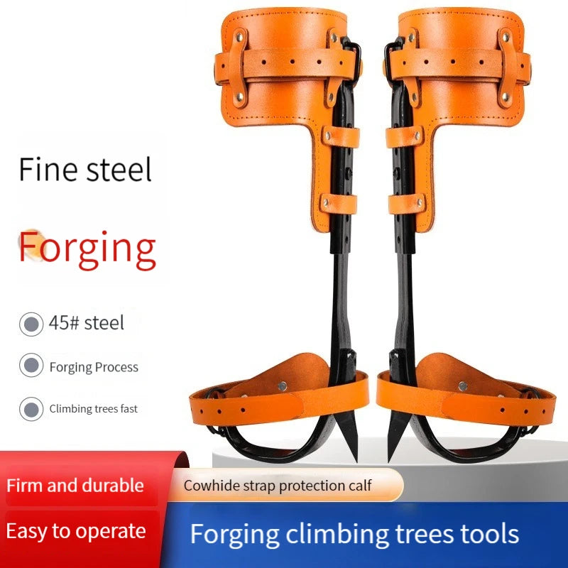 Tree Climbing Spike Pedal Tool Adjustable Straps Fruit Picking Hunting - Orange