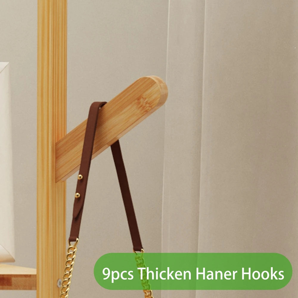Bamboo Corner Coat Rack with Shelves Freestanding Clothes Hanger Tree Stand with 9 Hooks – Natural Wood