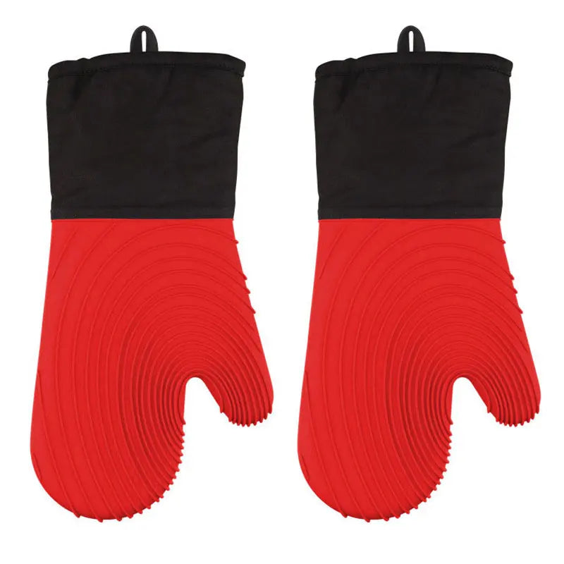 Heat Resistant Silicone Oven Mitt Waterproof Non-Slip Kitchen Cooking Glove with Soft Lining – Red