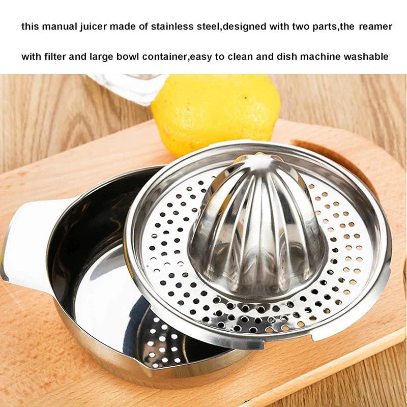 304 Stainless Steel Manual Citrus Juicer Lemon Orange Grapefruit Hand Press with Strainer – Silver