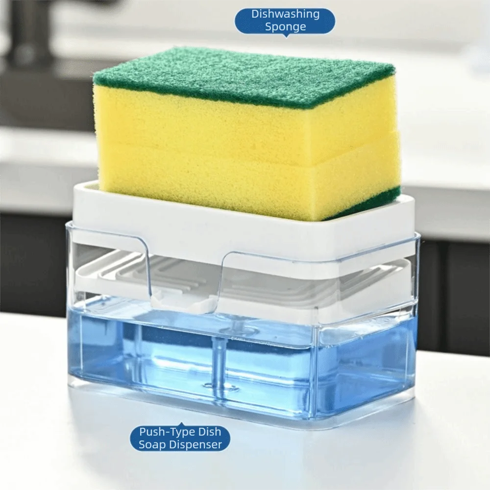 Dish Soap Dispenser 13.5cm Press Type Sponge Holder - Grey