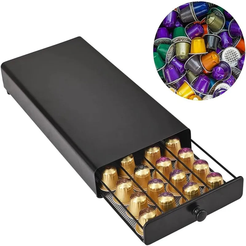 Coffee Pod Drawer Holder 40 Capsule Capacity Metal Storage Organizer Sliding Rack – Black