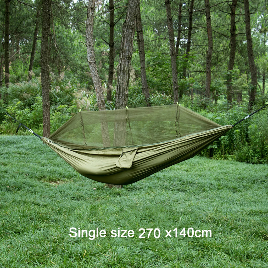 Camping Hammock Double Size Portable Nylon Hanging Bed with Mosquito Net 300cm - Army Green