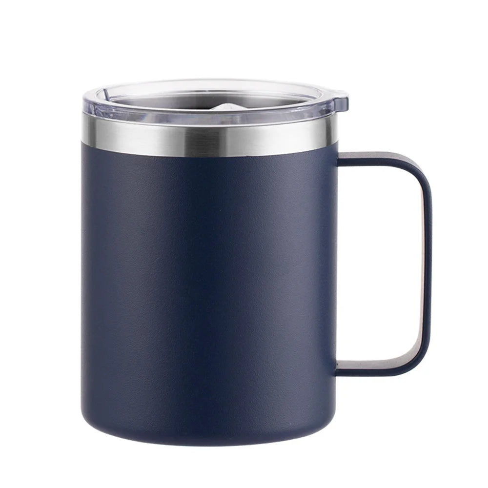 12oz Stainless Steel Insulated Coffee Mug with Handle and Sliding Lid – Navy Blue