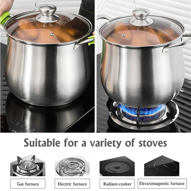 Soup Pot 28cm 12L Stainless Steel Deep Stock Cooking Pot with Glass Lid