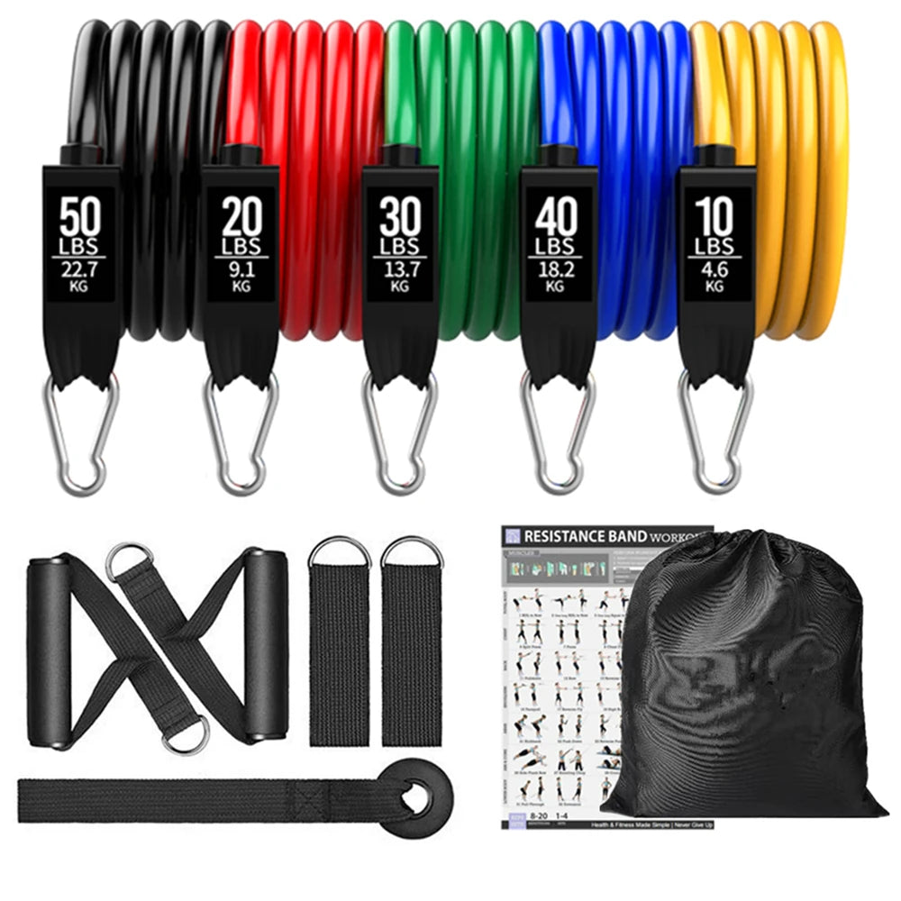 Resistance Bands Set Stackable Elastic Tubes Workout Kit with Door Anchor and Ankle Straps - 17pcs