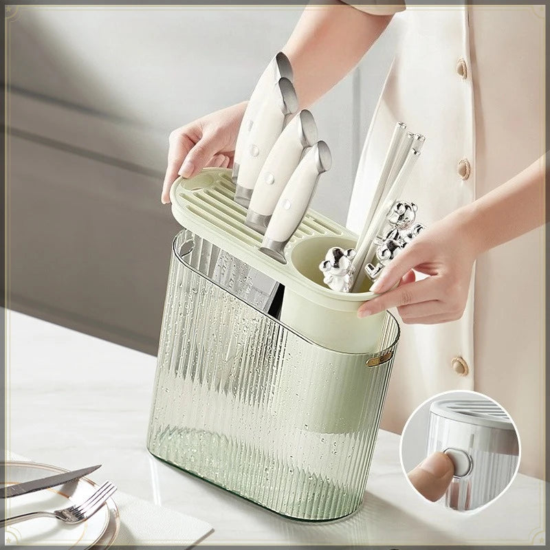 Knife Holder PP Countertop Storage Rack Detachable Kitchen Utensil Organiser - Green