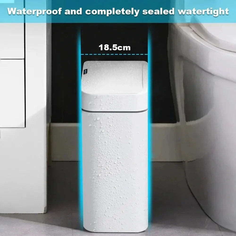 Trash Can 15L Touchless Sensor Lid Automatic Bagging Waterproof Narrow Bin - White