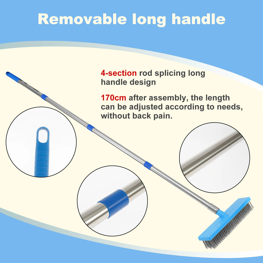 Deck Scrub Brush Long Handle Stainless Steel Wire Floor Cleaning Brush - Blue