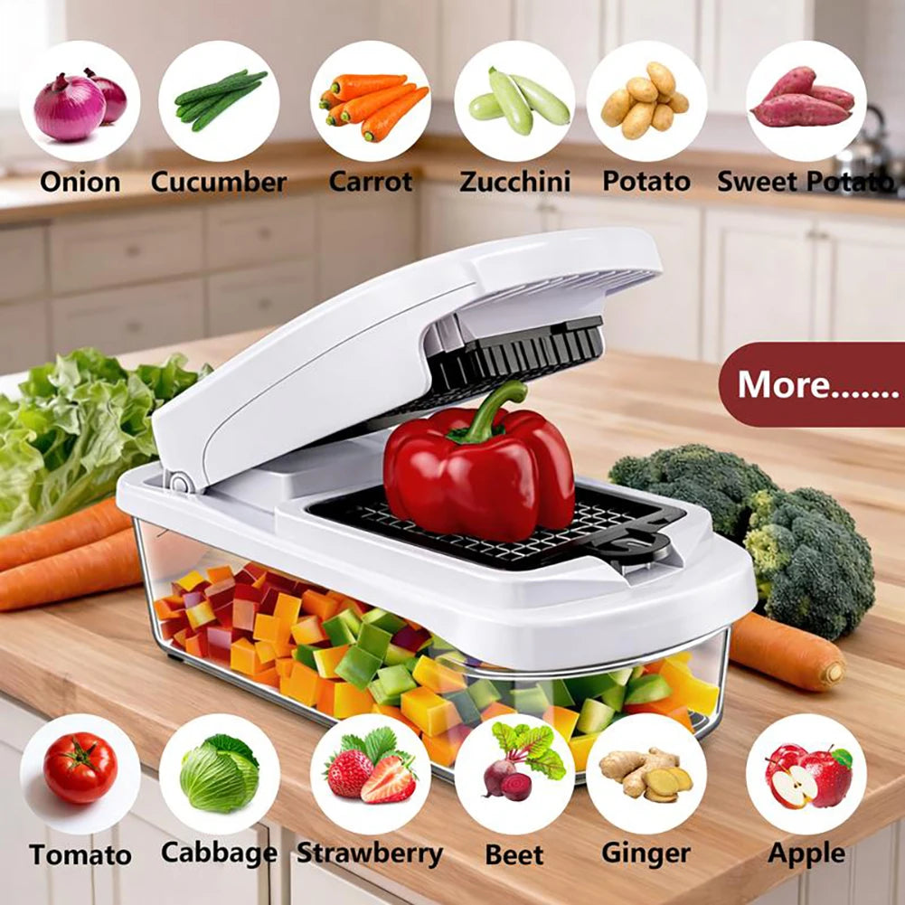 Vegetable Chopper 15 in 1 Multifunction Food Cutter with 8 Interchangeable Blades Container – Black