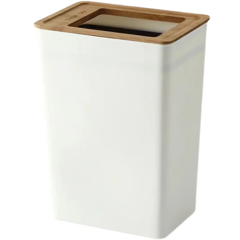 9L Countertop Waste Bin with Wooden Lid Tissue Holder Kitchen Bathroom Storage Bin