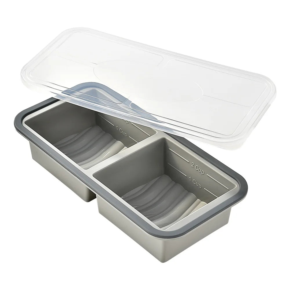 Silicone Food Storage Container 2 Compartment Bento Lunch Box with Lid – Gray