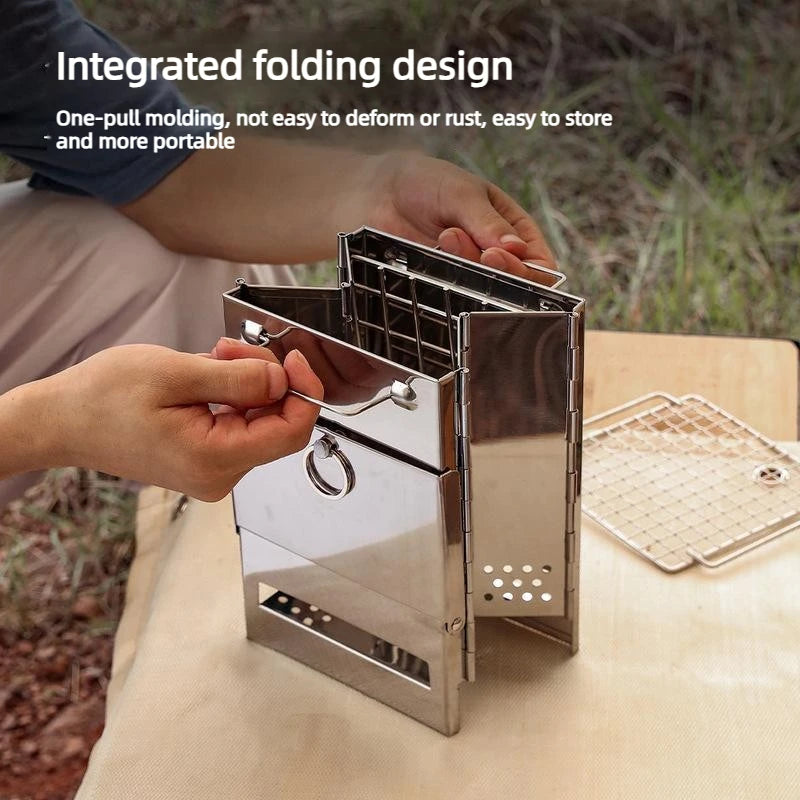 Camping Wood Stove Foldable Stainless Steel Portable Outdoor Cooker - Large