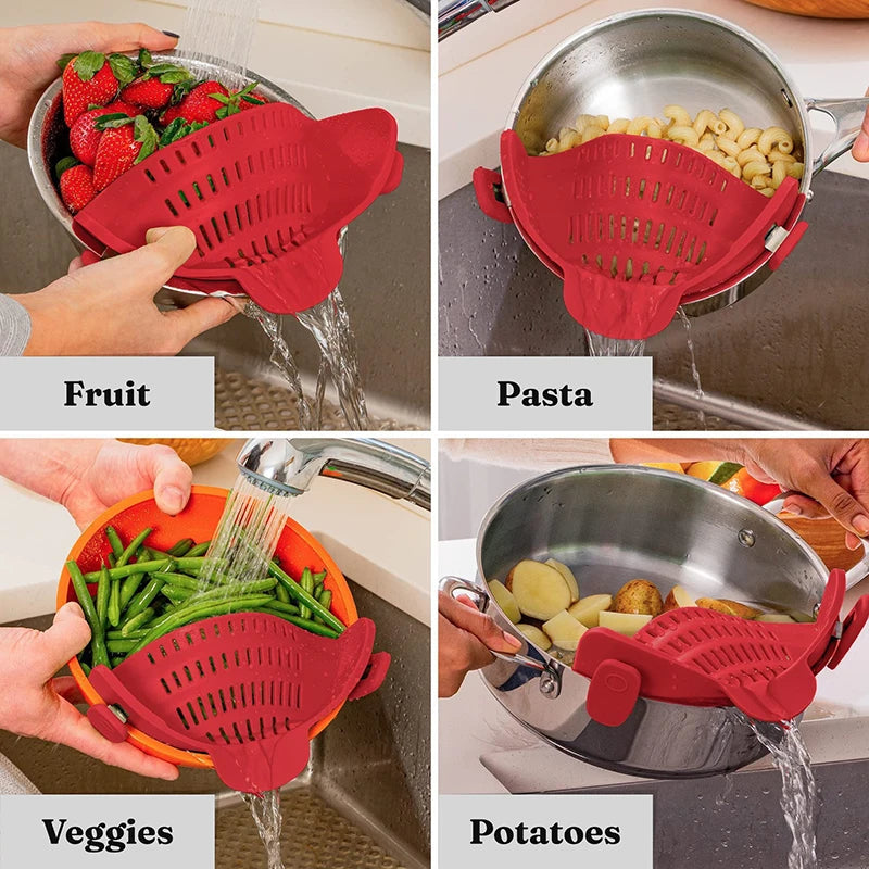 Kitchen Strainer Clip On Silicone Colander for Pots Pans Bowls Space Saving Design - Green