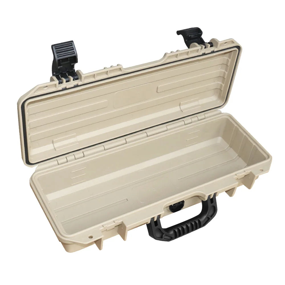 Portable Waterproof Long Tool Box PP Plastic Storage Case with Optional Foam Insert - 46 cm Khaki