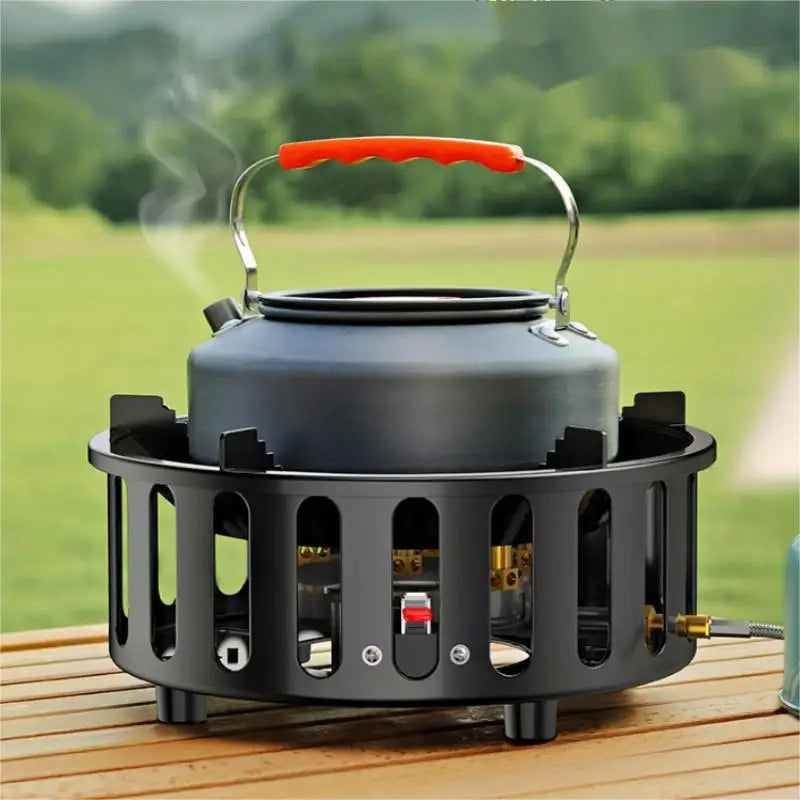 Portable 7-Core 19800W Camping Gas Stove with Electronic Ignition Windproof Burner