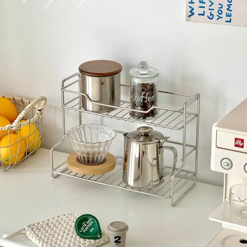 Kitchen Countertop Storage Rack Metal Reusable Spice Shelf Bathroom Toiletry Basket Organiser