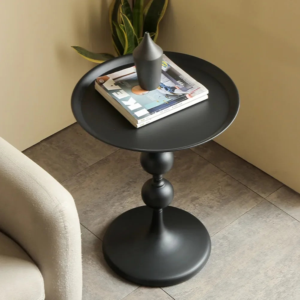 Round Metal Side Table 40cm Modern Pedestal Coffee Accent Table Balcony – White