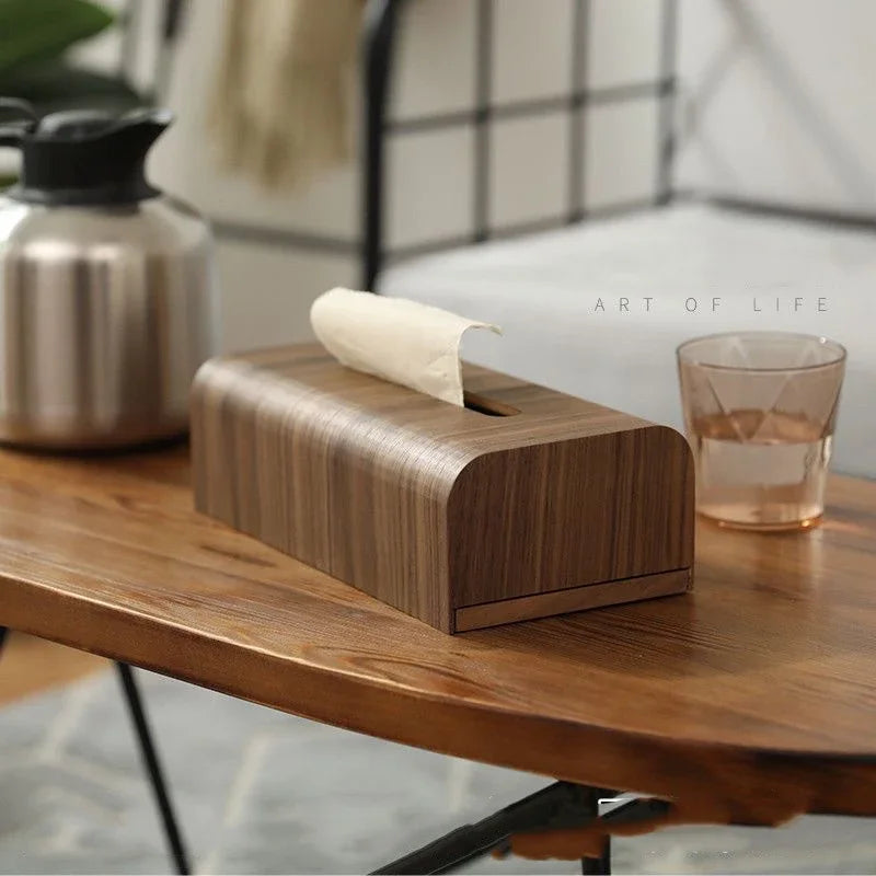 Tissue Box Walnut Wood Desktop Holder Classic Home Decor Storage Case
