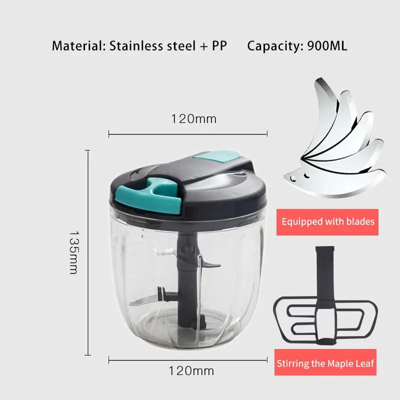 Manual Food Chopper 500mL Hand Pull Meat Vegetable Garlic Mincer with 5 Stainless Steel Blades