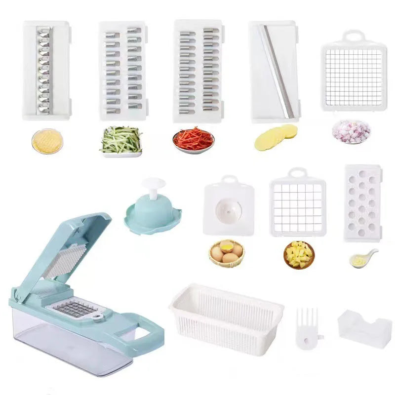 Multifunctional Vegetable Cutter Dicer Slicer Shredder Grater with Drain Basket – Blue