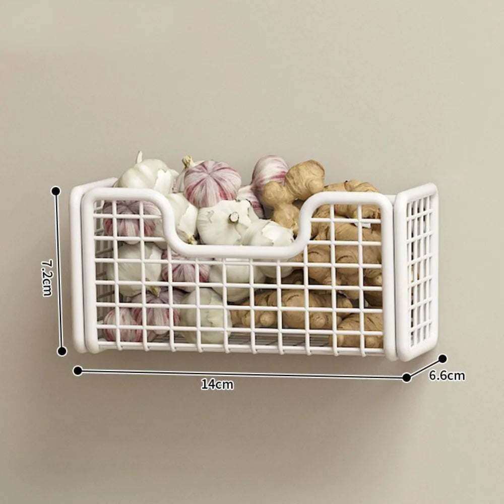 Cabinet Door Storage Rack Wall Mounted Punch Free Kitchen Organiser with 2 Adhesive Hooks – White