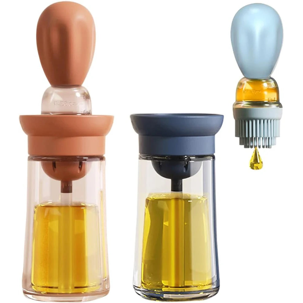 Oil Dispenser Bottle 180mL Glass Basting Brush Kitchen Cooking Vinegar Sauce Container – Blue