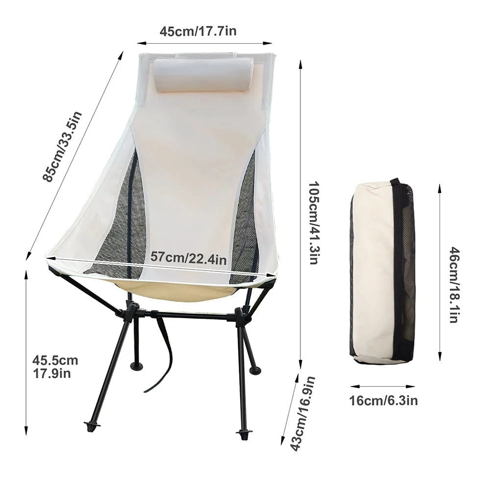 Portable Folding Camping Chair with Headrest Aluminum Alloy Outdoor Fishing Chair - Brown