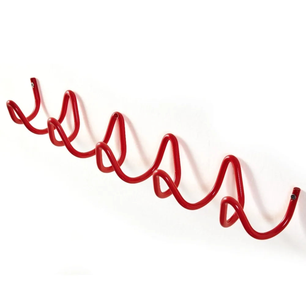 5 Hook Wavy Metal Wall Hook Rack Minimalist Wall Mounted Clothes Key Holder Organizer 40cm – Red