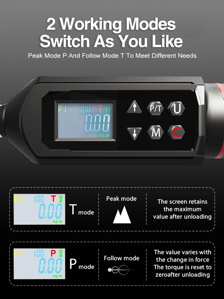 Torque Wrench Digital Adjustable Heavy Duty Repair Tool 0.9-60 Nm Bidirectional Ratchet Head