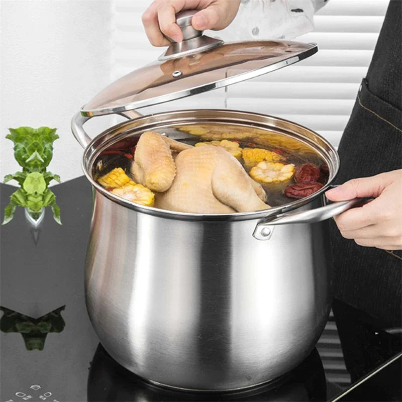 Soup Pot 24cm 7L Stainless Steel Deep Stock Cooking Pot with Glass Lid