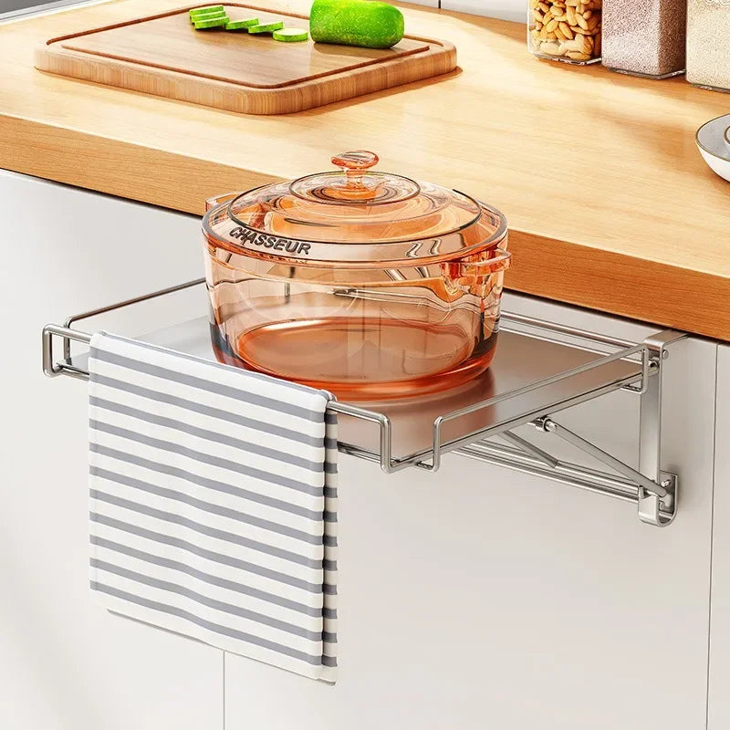 Stainless Steel Foldable Countertop Storage Rack – Space-Saving Stackable Shelf -  Silver