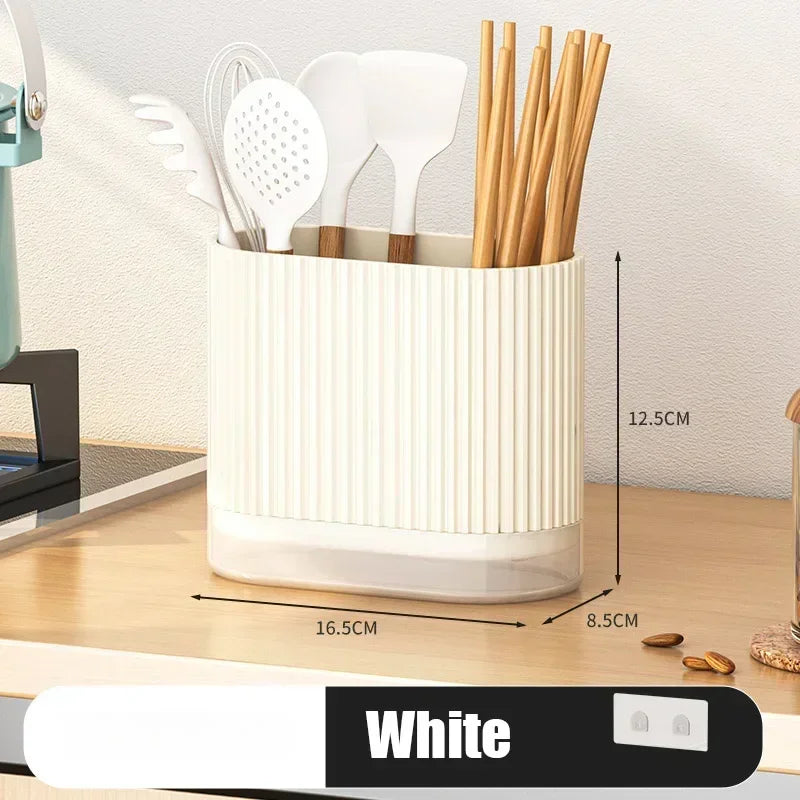 Kitchen Chopstick Holder Spoon Storage Box PP Drain Rack Wall Mounted - White