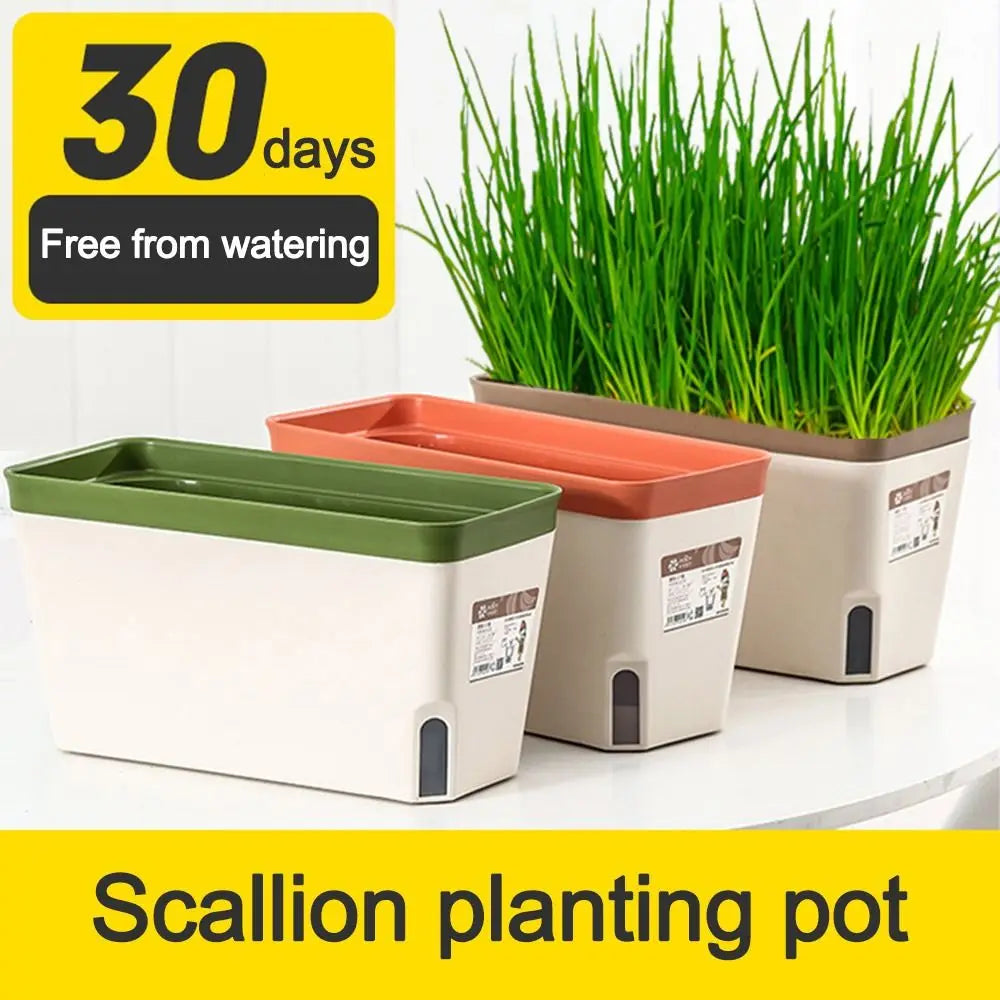 Self Watering Rectangular Planter Box Double Layer Indoor Flower Pot with Water Level Window – Brown