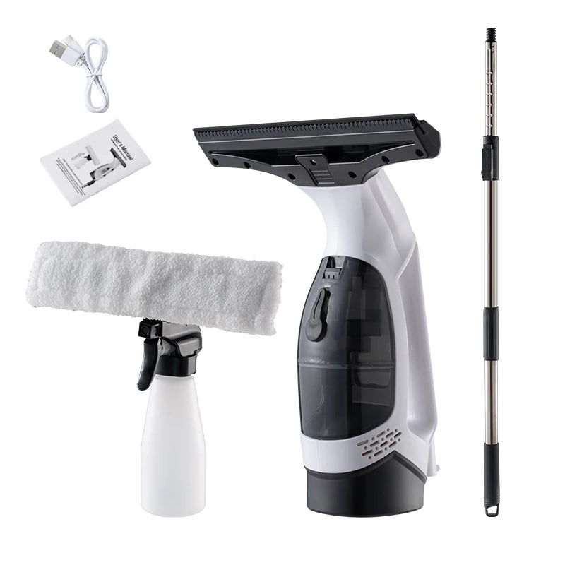 Multifunctional Electric Cordless Window Cleaner – White – Rechargeable Portable Glass Cleaning Tool - With handle