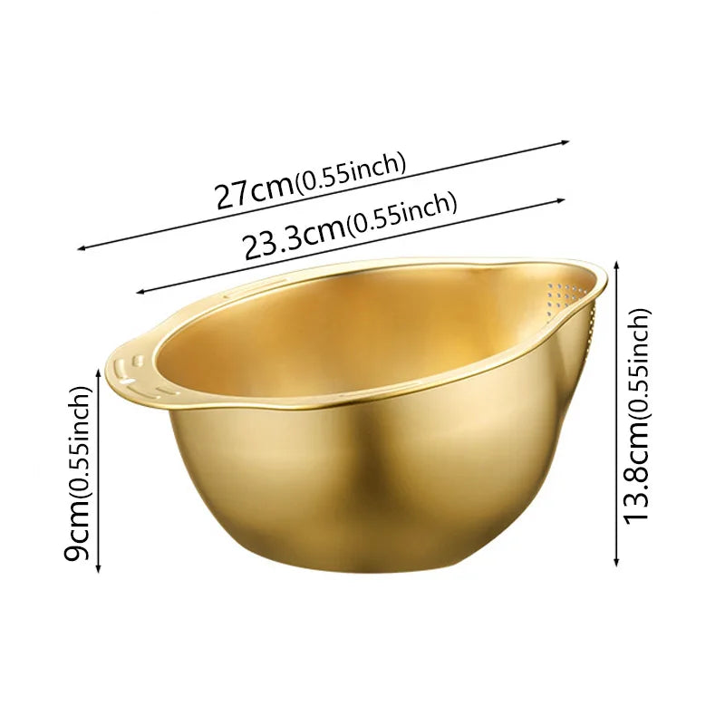 Rice Washer Strainer Bowl 304 Stainless Steel Washing Basin for Rice Fruits Vegetables and Grains – Silver