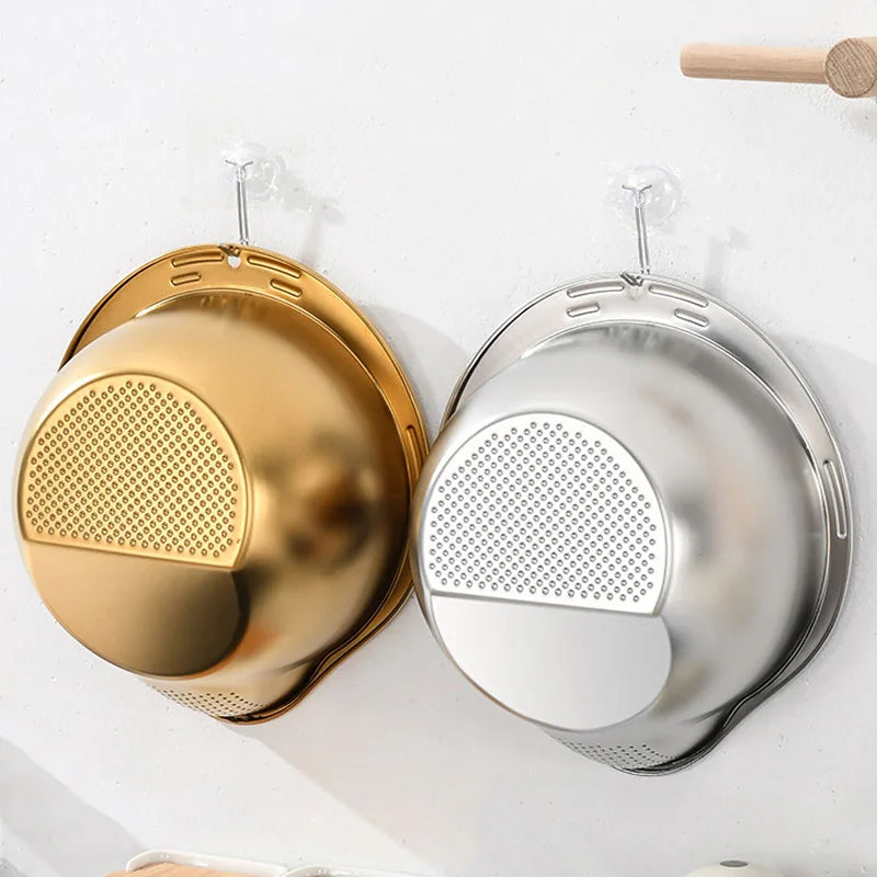 Rice Washer Strainer Bowl 304 Stainless Steel Washing Basin for Rice Fruits Vegetables and Grains – Gold