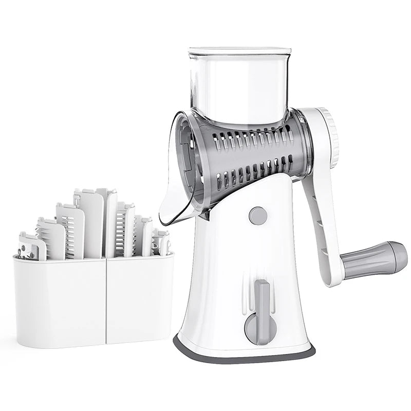 Rotary Cheese Grater 5-in-1 Stainless Steel Vegetable Slicer Nut Chopper - White