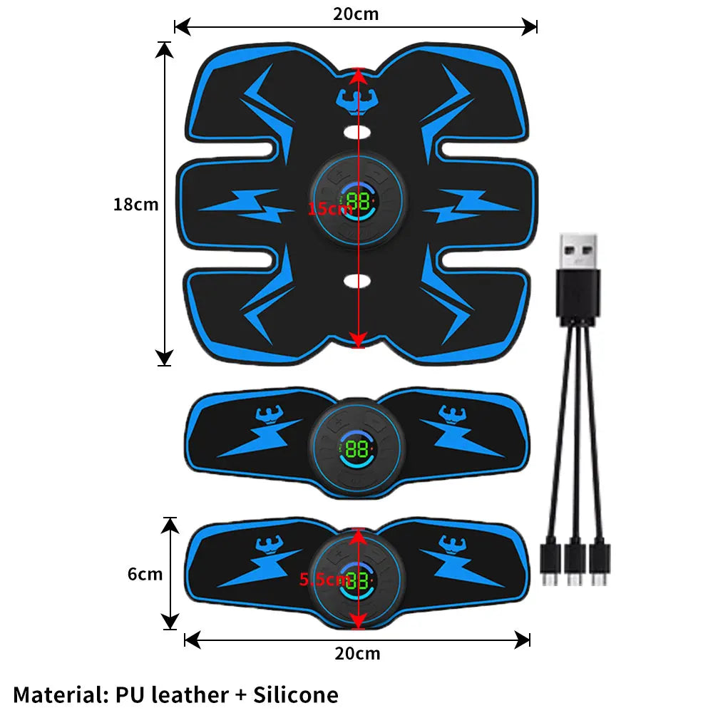 EMS Muscle Stimulator Wireless Abdominal Trainer Rechargeable Fitness Toning Device - Blue