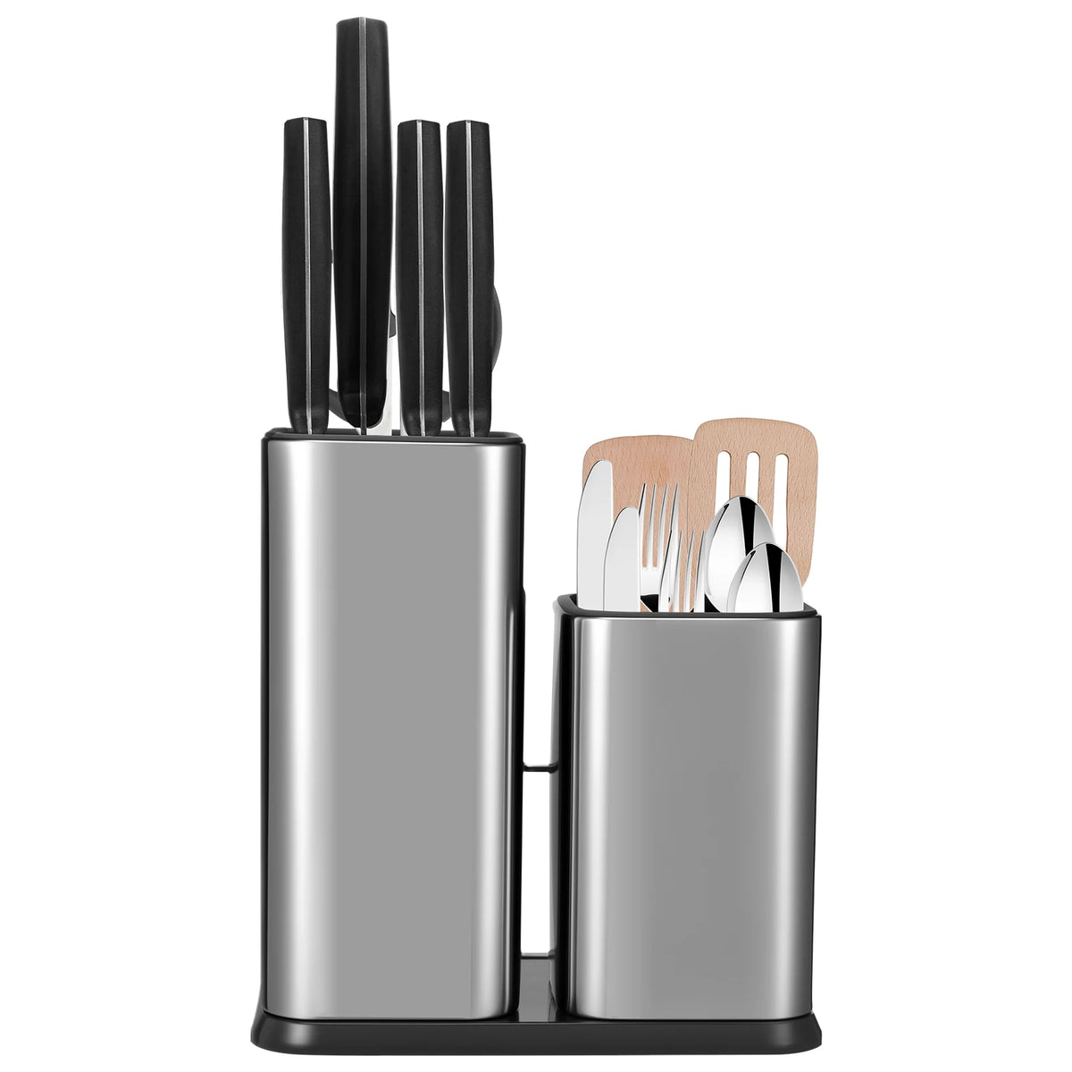 Knife and Utensil Holder 22 cm Stainless Steel Countertop Cutlery Organiser with Removable Sections