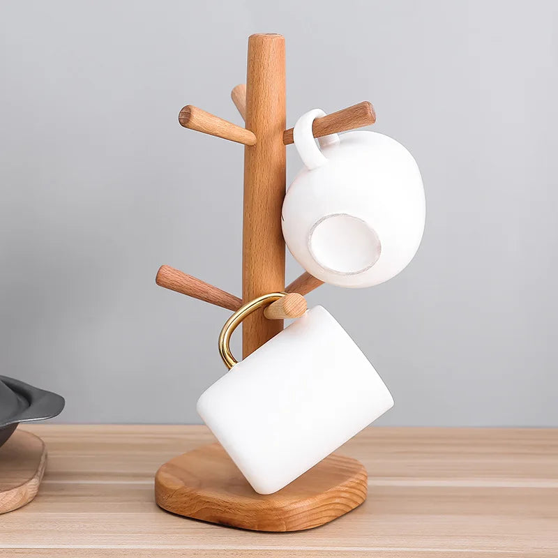 Wooden Cup Holder Double Tier Countertop Mug Drying Rack Space Saving Kitchen Cup Organiser