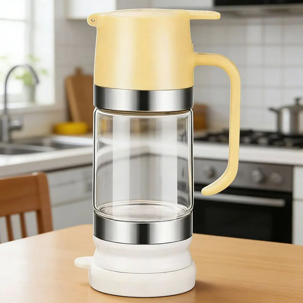 Honey Dispenser 300mL Press Type Glass Jar No Drip Liquid Dispenser with Handle - Yellow