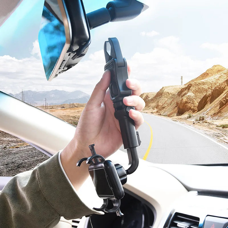 Phone Holder 360 Degree Rotating Rearview Mirror Mount Adjustable Viewing Stand for Vehicles