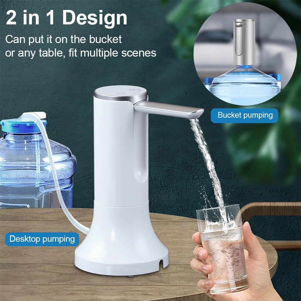 Water Gallon Pump 19L 4W Rechargeable Foldable Desktop Dispenser with 1200mAh Battery - Black